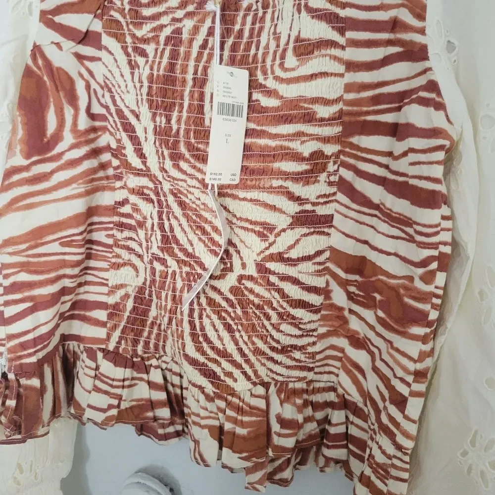 NWT Anthropologie Smocked Puff-Sleeve Blouse | L